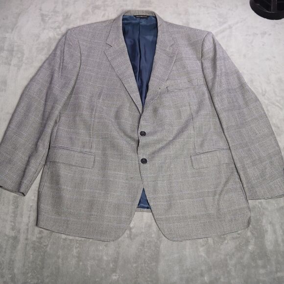 Samuelsohn Mens 52R Cashmere Sport Coat Blazer Jacket Gray Houndstooth Plaid - Picture 1 of 11